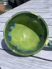 Handmade Ceramic Mug Green With Blue Drips