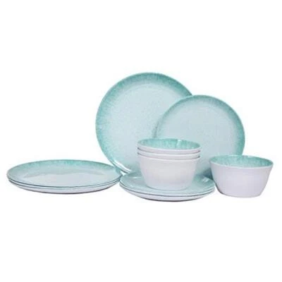 Melamine Dinnerware Sets - 12pcs Dishes Plates and Bowls Set, Service for Green