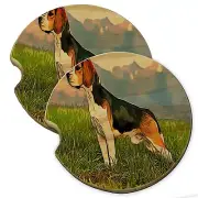 Adorable Beagle Puppy Wood Car Coaster Gift Set fit Car & Truck Cup Holder