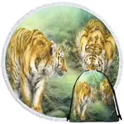 Wildlife Animal Art Two Tigers in the Jungle Round Beach Towel