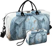 [ZRYSMY] Duffel Bag for Traveling, Blue Pumpkin Halloween Travel Bag Gym Bag, with Multiple Interior Pockets Shoulder Weekender Bag for Women Men with Toiletry Bag 20.5L x 1.9W x 13.8H, Multi-Colored