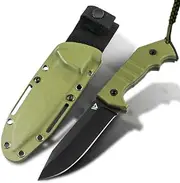 Wilora Full Tang D2 Steel Hunting Knife with Kydex Sheath - Survival Knife with G10 Handle, Black Coated Blade & Paracord Rope Lanyard