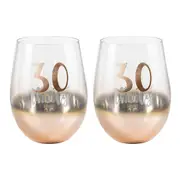 2PK Thirty 30 Rose Gold Ombre Stemless Alcohol Wine Glass 600ml Drinking Cup