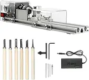 100W Mini Lathe Beads Machine DIY Wood Working CNC Mini Wood Lathe Tools Mini Wood Lathe Milling Machine with Power Adapter for Woodworking DIY Turning Cut Drilling 12-24V DC
