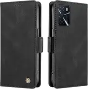 [YBFJCE] Case for Oppo A16/A16s, PU Leather Shockproof Durable Phone Wallet Case Protective Flip Folio Cover, for Oppo A16/A16s Cover with Card Holder, Black
