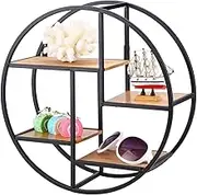 Wall Shelf, Wall Mounted Metal Floating Shelf Round Wall Display Unit, Art Wall Book with Shelf Shelf Cube Home Decoration Storage Holder Wood Iron Craft Display Rack Storage Unit