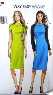 Vogue V8918 Misses Easy Raglan Sleeves Dress Shift Neckline Pattern 6-14/14-22