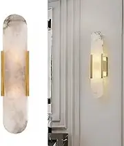 Postmodern Creative Marble Wall Lantern, Vintage Industrial Brass Wall Sconce, Oval Alabaster Shaped Lampshade Wall Lamp, Vanity Wall Light Fixture for Bathroom Kitchen Bedroom,G4 Bulbs (Gold,50CM)
