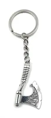 Axe Hatchet Pattern Silver Key Ring Pendant