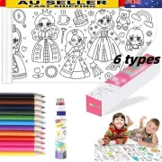 Children's Drawing Roll W/12Pens,DIY Sticky Filling Paper Early Educational Gift