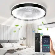 Modern Ceiling Fans with Lights - 19 inch Low Profile Enclosed Flush Mount Le...