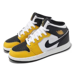 【NIKE 耐吉】休閒鞋 Jordan 1 Mid Yellow Ochre GS 大童 女鞋 黃 黑 撞色 AJ1(DQ8423-701)
