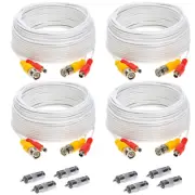 4x 30ft BNC Male Video Power Cable with BNC to RCA Connectors + DC Power CCTV
