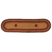 New Primitive Green Tan Red CINNAMON STAR Braided Jute Mat Table Runner 48"