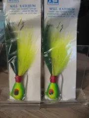 2 Katchum 1 Oz Flat Head Buck Tail Jigs Top & Bottom Hooks Chartreuse & Green