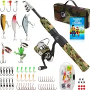 id’s Fishing Pole Kit with Spinning Reel 62 Piece Tackle Bag 4lb Line Including