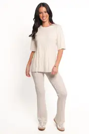 [PUP14] Silvie Short Sleeve Knitted Set - White XS/S White