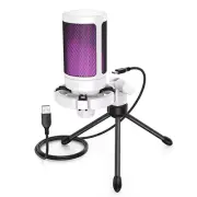RGB USB Gaming Microphone with Light-Touch Mute,Condenser Mic with Tripod for Pc