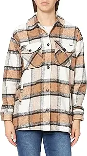 [LTB] Jeans Women's Hibara Warm Up Jacket, Camel White Black Check 12478, M