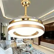 FanLighting 42 Inch Invisible Reversible Ceiling Fan with LED Lights and Remote Control, 4 Retractable Blades Fan Chandelier for Living Room, Indoor Ceiling Light Kits with Fans (Gold)
