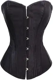 [Chicastic] Black Satin Sexy Strong Boned Corset Lace Up Overbust Bustier Bodyshaper Top - Also White & Red