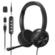 USB Computer Headset with Microphone: On-Ear 3.5mm Wired Headset with Noise C...