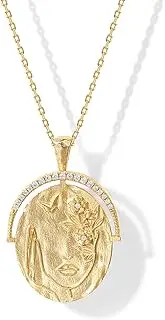[PAVOI] 14K Gold Plated Engraved Oval Coin Pendant Necklace for Women | Bohemian Necklace