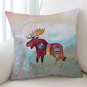 Native American Animal Art Painted Moose Cushion Cover