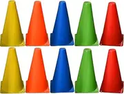 MTSDM 9 Inch Sports Cones, Traffic Marker Cones(Set of 10) Plastic Sport Training Traffic Cone, Agility Cones Soccer Flexible Cone 5 Colors for Football Skating Outdoor Activities Agility Training