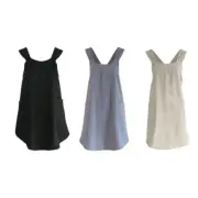 Women Cotton Linen Cross Back Apron with Pocket Simple Pattern Cotton Apron