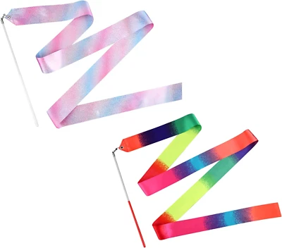 2Pcs Dance Ribbon, 78.7 Inch Sparkling Dance Ribbon Long Ribbon Streamers Gymnas