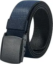[LionVII] Men's Elastic Stretch Belts - 2 Colors in 1 Reversible Belt Strap with Plastic Buckle, Adjustable Trim to Fit 27-49" Waist