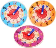 ERINGOGO 3pcs Boys and Girls Wooden Clock Learning Toy Educational Time Teaching Clock for Toddlers Math Learning Toy Bright Design Safe Material