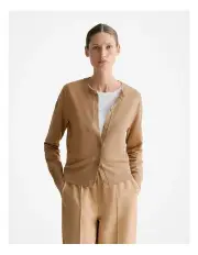 [Trenery] Australian Merino Classic Crew Cardigan in Light Camel