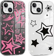 [RUMDEY] 2 Pack Cute Coquette Stars Print Phone Case for Apple iPhone 15 6.1 inches, Aesthetic Soft Slim Anti-Yellowing Shockproof TPU Fashion Bumper Cover for iPhone 15 with Design