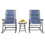 Costway Outdoor Rocking Chairs Set Patio Furniture Lounge Setting Glass Side Table Garden Bistro Yard Blue