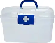 FOREVERIE Small Medical Supplies Plastic Storage Box, Work or Home Medicine Box, Empty First Aid Storage Box, General Purpose Plastic Case with Lid and Handle (White-Blue)