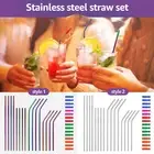 16Pcs Stainless Steel Straws Reusable Curved Straws Portable Straight AmrLq