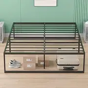 Ufurniture Queen Size Metal Bed Frame with Extra Storage Space, Bed Base with Reinforced Legs, Bedroom Furniture, Black