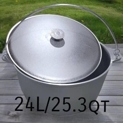 24 L KAZAN Aluminum cauldron with bow and lid OUTDOOR COOKING CAMPFIRE 25.3 qt