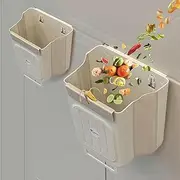 [KInGSUnS] 2pcs Hanging Folding Trash Can for Kitchen, Office, Storage, Plastic Multipurpose Waste Bin for Cabinet Door, Drawer, Countertop, Floor, Simple Mordern Garbage Can, 2.9 Gal and 1.6Gal, Beige