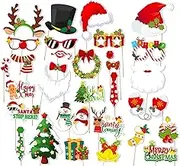 30pcs Christmas Photo Booth Props Kit, Christmas Selfie Prop, Christmas Face Masks Selfie Props, Christmas Photobooth Props For Family Photos And Christmas Event Supplies