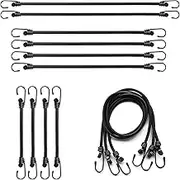 Ofakouss Bungee Cords with Hooks Heavy Duty Outdoor - Set of 10 Rubber Tensioners with Hooks in 3 Lengths for Bike Car Caravan Trunks Camping RVs Luggage, Black