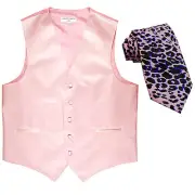 New Men's Formal Vest Tuxedo Waistcoat light pink_pink leopard tie prom wedding