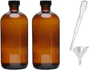 2pcs 16oz Amber Glass Boston Round Bottles with Air Tight Seal Phenolic Poly Cone Caps.Perfect Glass Containers for Secondary Fermentation,Storing condiment,Homemade Essential Oils,plant,kitchen