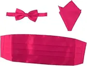 [Garneck] 3pcs Men's Satin Bow Tie Cummerbund Formal Tuxedo Accessories Pocket Handkerchief Ensemble Rose Red for Weddings and Events
