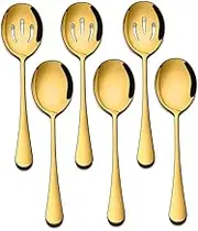 Large Serving Spoons Gold Slotted Serving Spoons Stainless Steel Utensils 6PCS