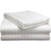 White Stripe Queen Size 6 Piece Sheet Set 1500 Thread Count 100% Egyptian Cotton