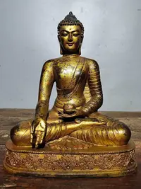 在飛比找Yahoo!奇摩拍賣優惠-舊藏純銅鎏金佛像  釋迦牟尼佛一尊  純銅鑄造精品佛像   