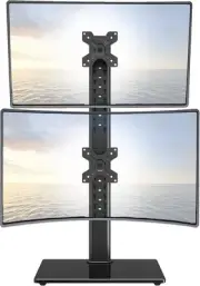 Vertical Dual Monitor Stand, Stack Two Computer Screens up to 32 inches Black
